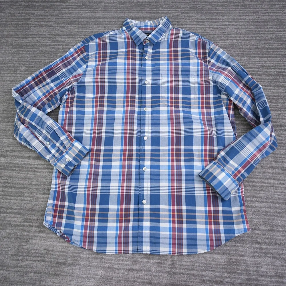 Banana Republic Mens XL Blue Red Plaid Stretch‎ Soft Wash Standard Fit Shirt